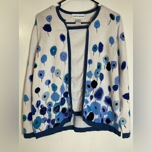 Cathy Daniels blue white flower long sleeve sweater shirt Size XL